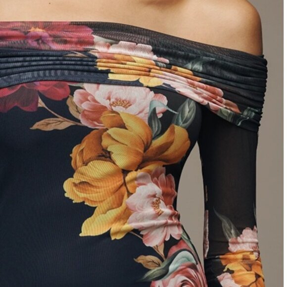 AFRM Praya Off-The-Shoulder Mesh Midi Dress SMALL - Picture 2 of 9